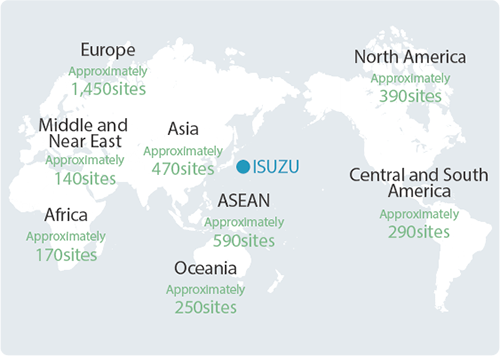 Europe	Approximately 1,460, Middle and Near East Approximately 140, Africa Approximately 170, Asia Approximately 460, ASEAN Approximately 580, Oceania Approximately 250, North America Approximately 390, Latin America Approximately 290