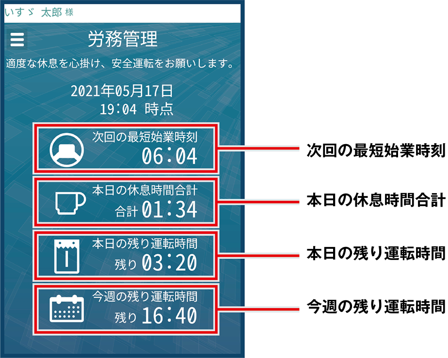 勤務時間表示機能 アプリ画面