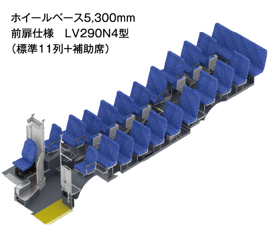 ホイールベース5,300mm 前扉仕様　LV290N3型　（標準11列＋補助席）