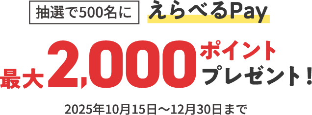抽選で500名に えらべるPay 最大2,000ポイントプレゼント！