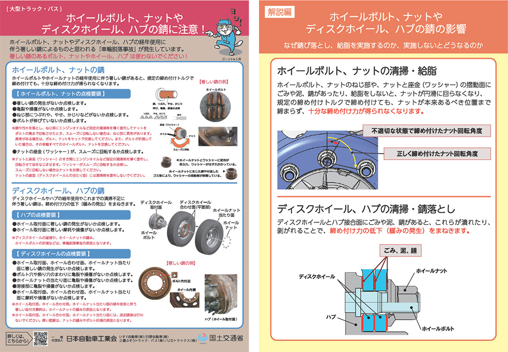 ホイールやホイールボルトナットの錆に注意